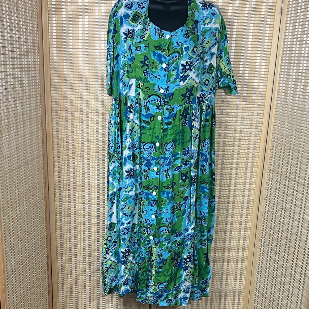 Jennifer Moore Green and Blue Floral Maxi Dress